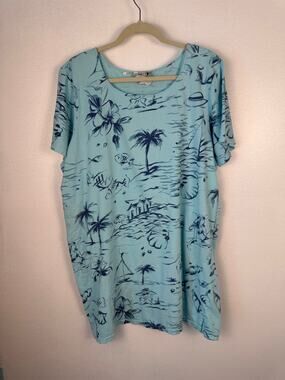 Cotton Connection light blue t-shirt dark blue maritime tropical graphic XL